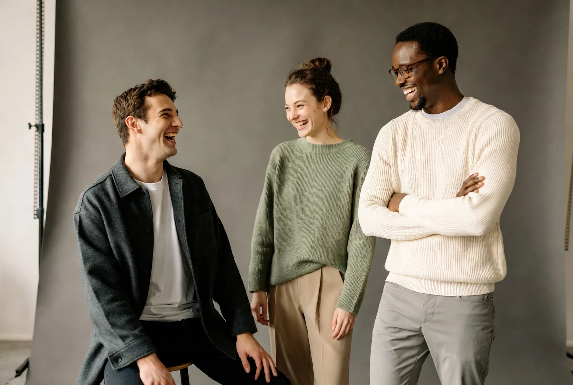 Three colleagues laughing