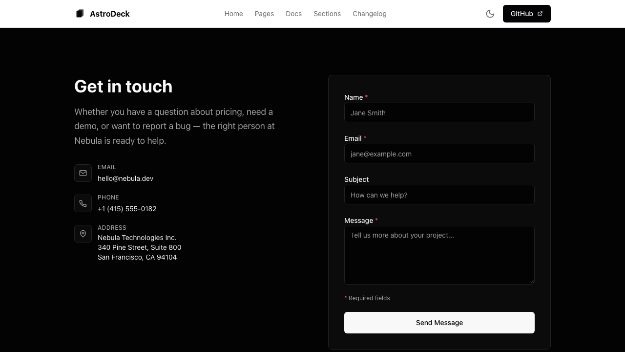 Contact & About page preview